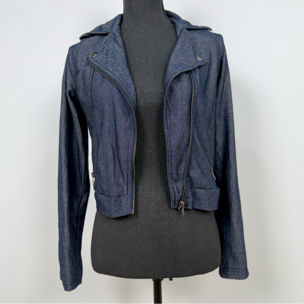 Women's Blue Denim Jacket With Black Lace Back.